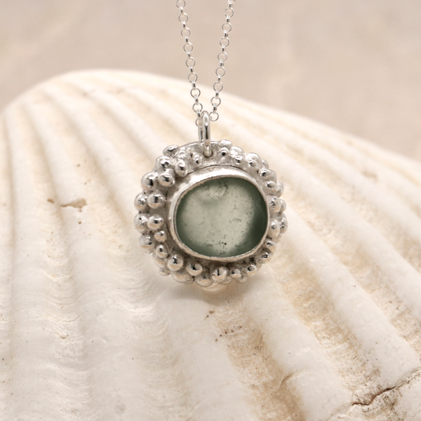 Silver & Pale Green Sea Glass Necklace: Beach Lovers Jewellery