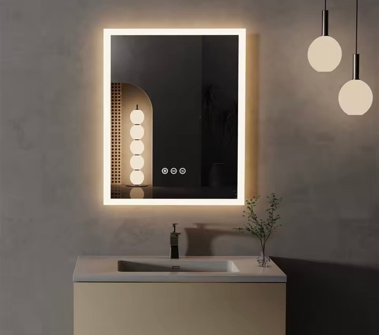 Miroir mural - tactile - lumière salle de bain