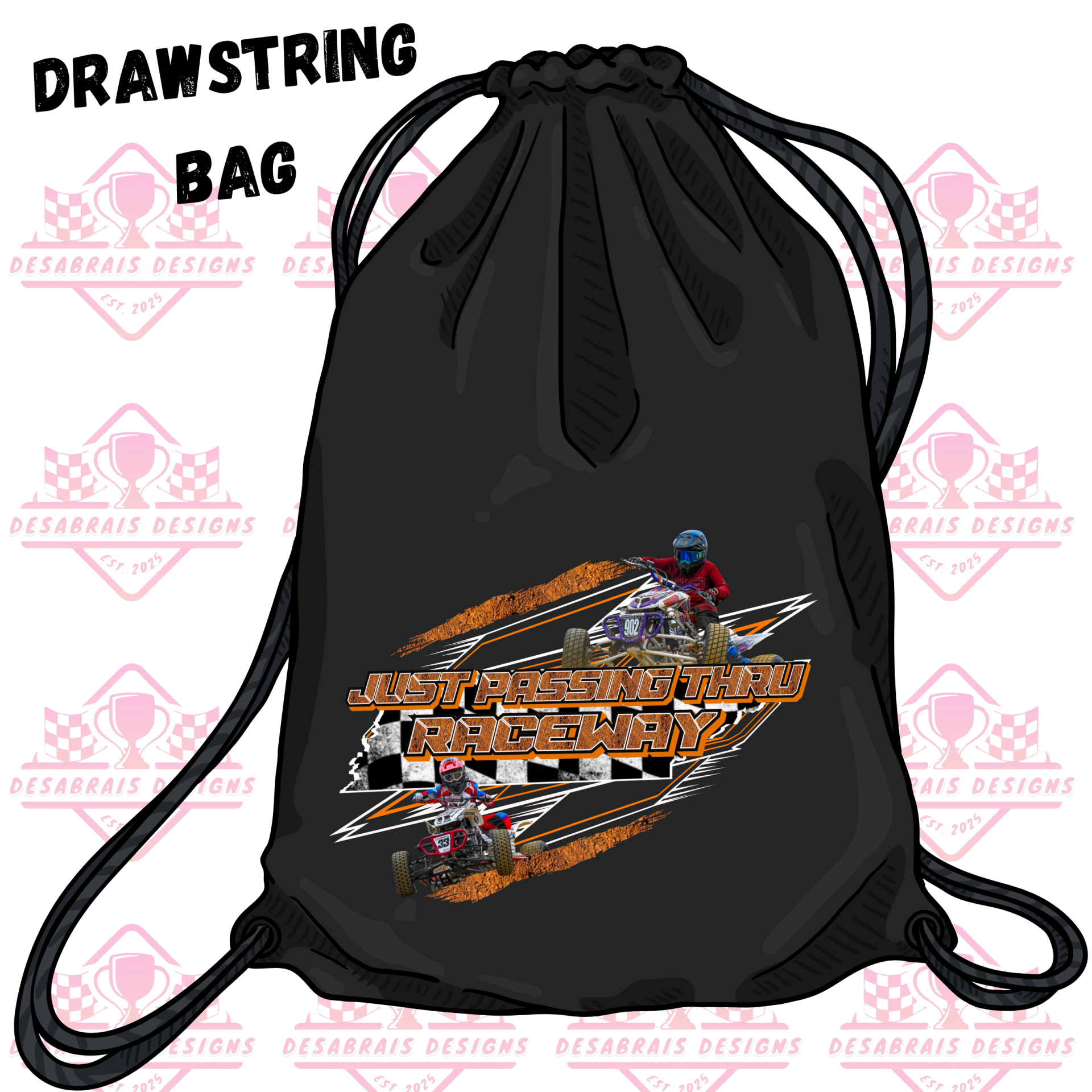 Just Passing Thru Raceway Drawstring Bag