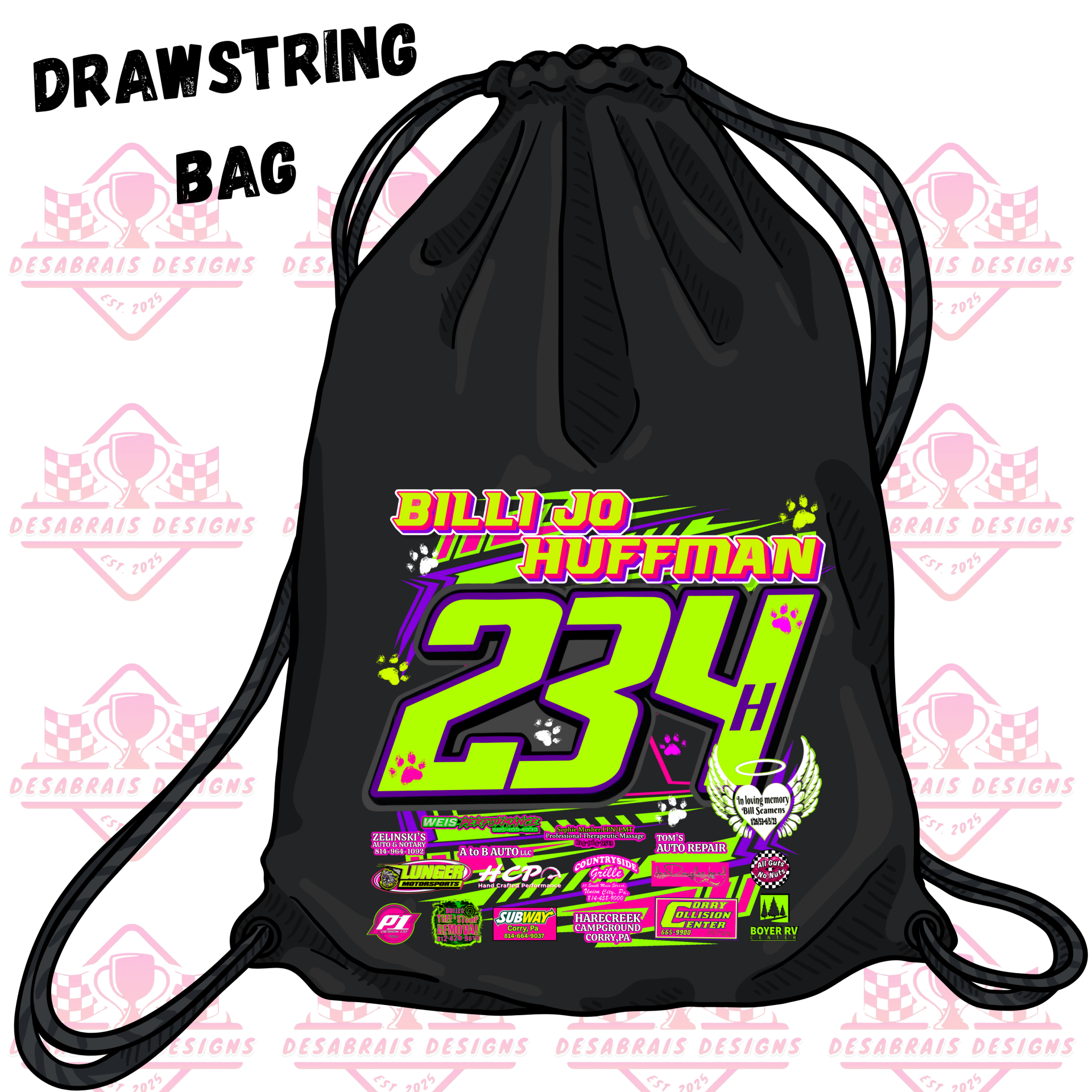 Billi Jo Huffman Drawstring Bag