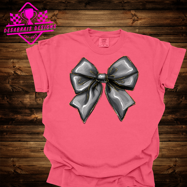 Shiny Black Bow Comfort Color Fall Tee