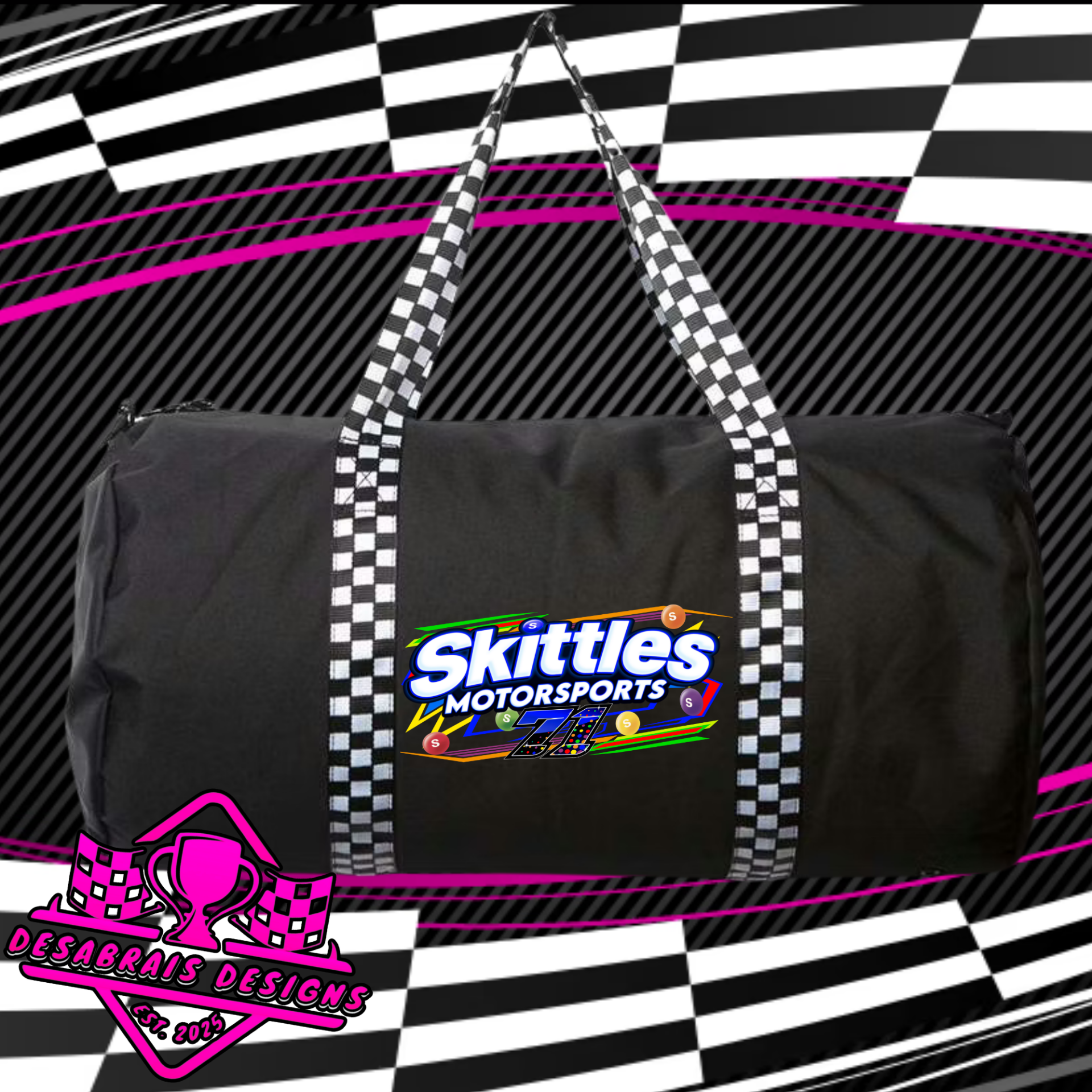 Skittles Motorsports Checkered Flag Duffle Bag