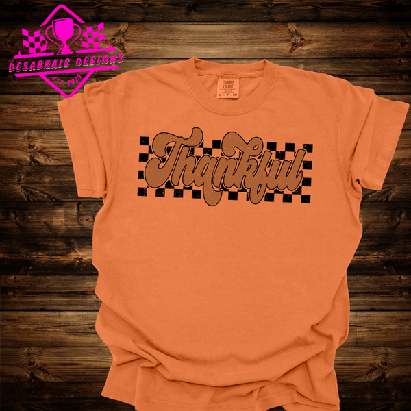 Thankful Checkered Black Comfort Color Fall Tee