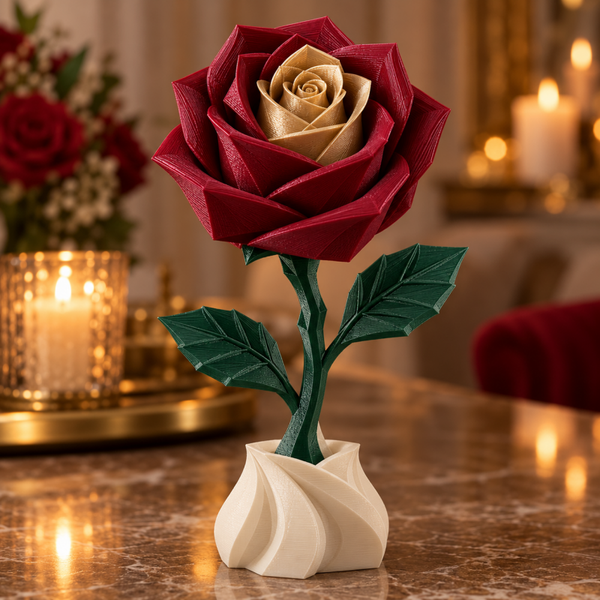 Rosa Geométrica Eterna con Macetero
