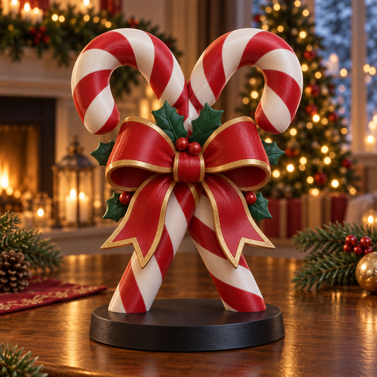 Bastones Navideños con Lazo 3D