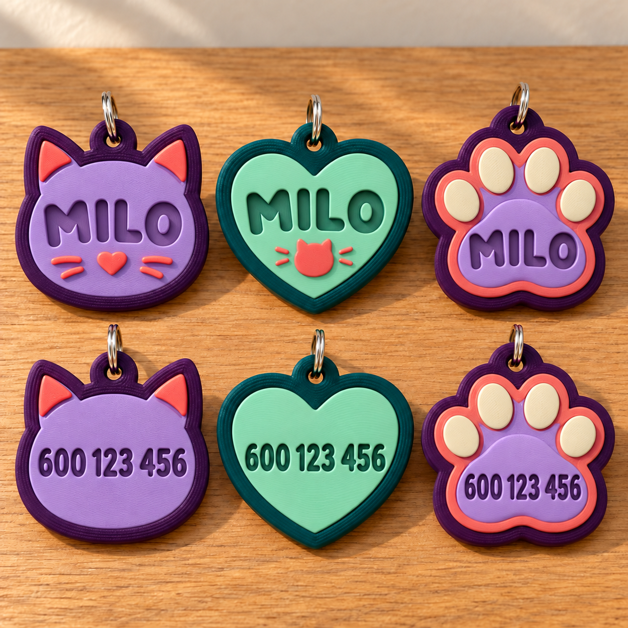 Chapita personalizada para gato — Cabeza, corazón o huella