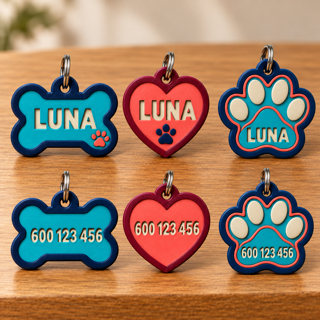 Chapita personalizada para perro — Hueso, corazón o huella