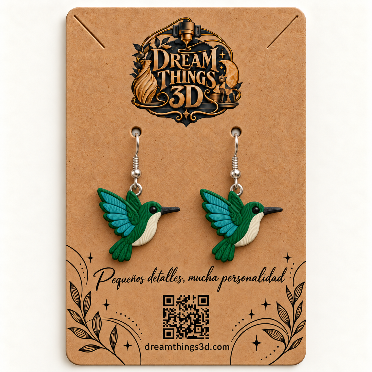 Pendientes Colibrí esmeralda 3D – Pareja