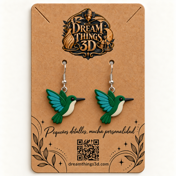 Pendientes Colibrí esmeralda 3D – Pareja