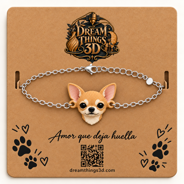 Pulsera Chihuahua 3D con cadena