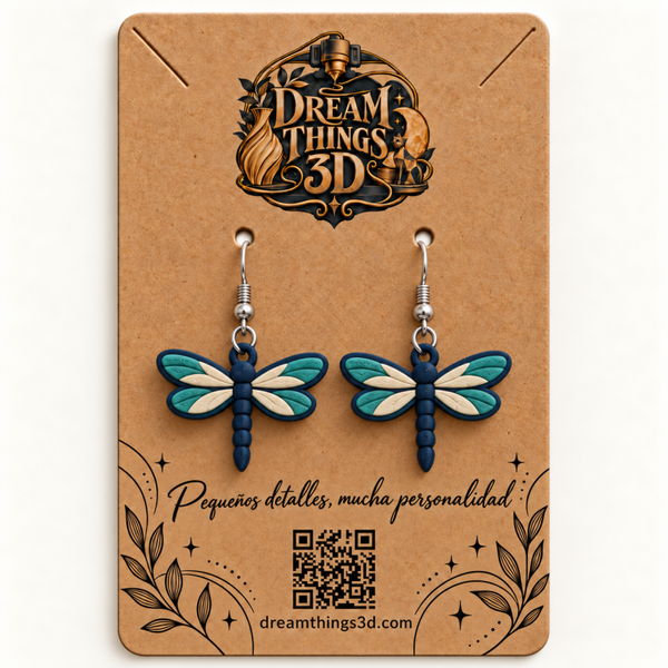 Pendientes Libélula azul 3D – Pareja