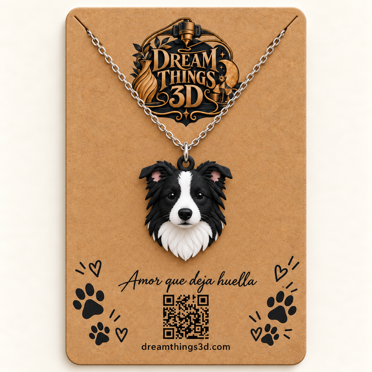Colgante Border collie 3D con cadena