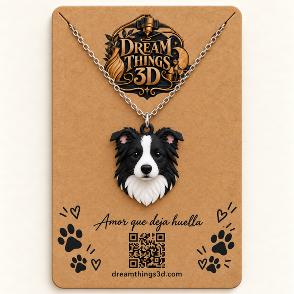 Colgante Border collie 3D con cadena