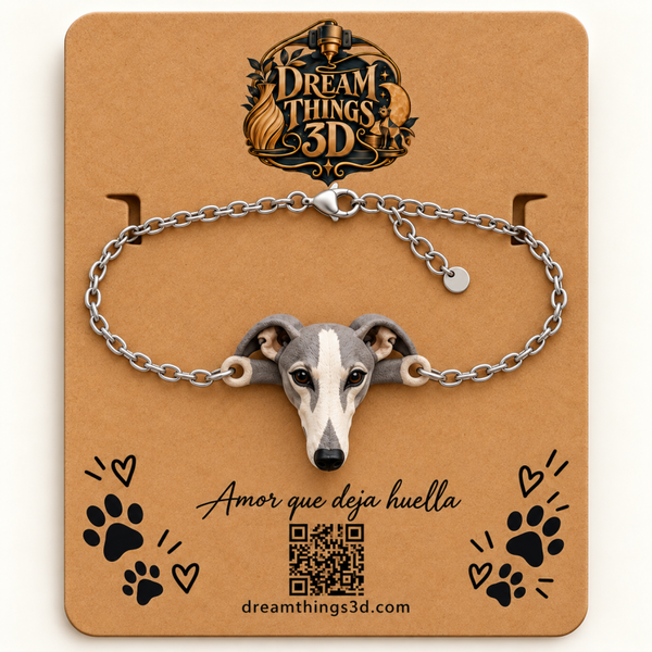 Pulsera Galgo español 3D con cadena