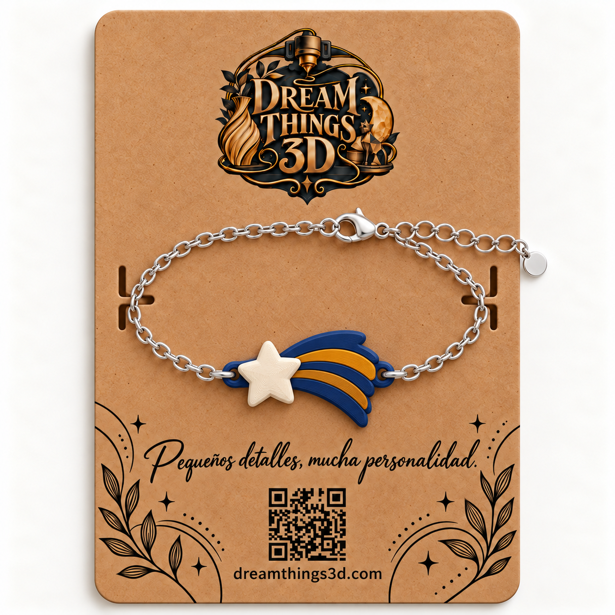 Pulsera Estrella fugaz 3D con cadena