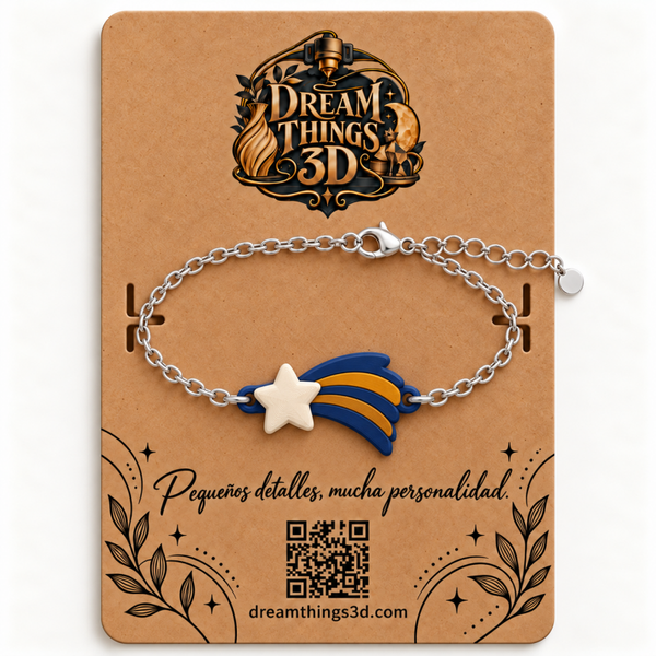 Pulsera Estrella fugaz 3D con cadena