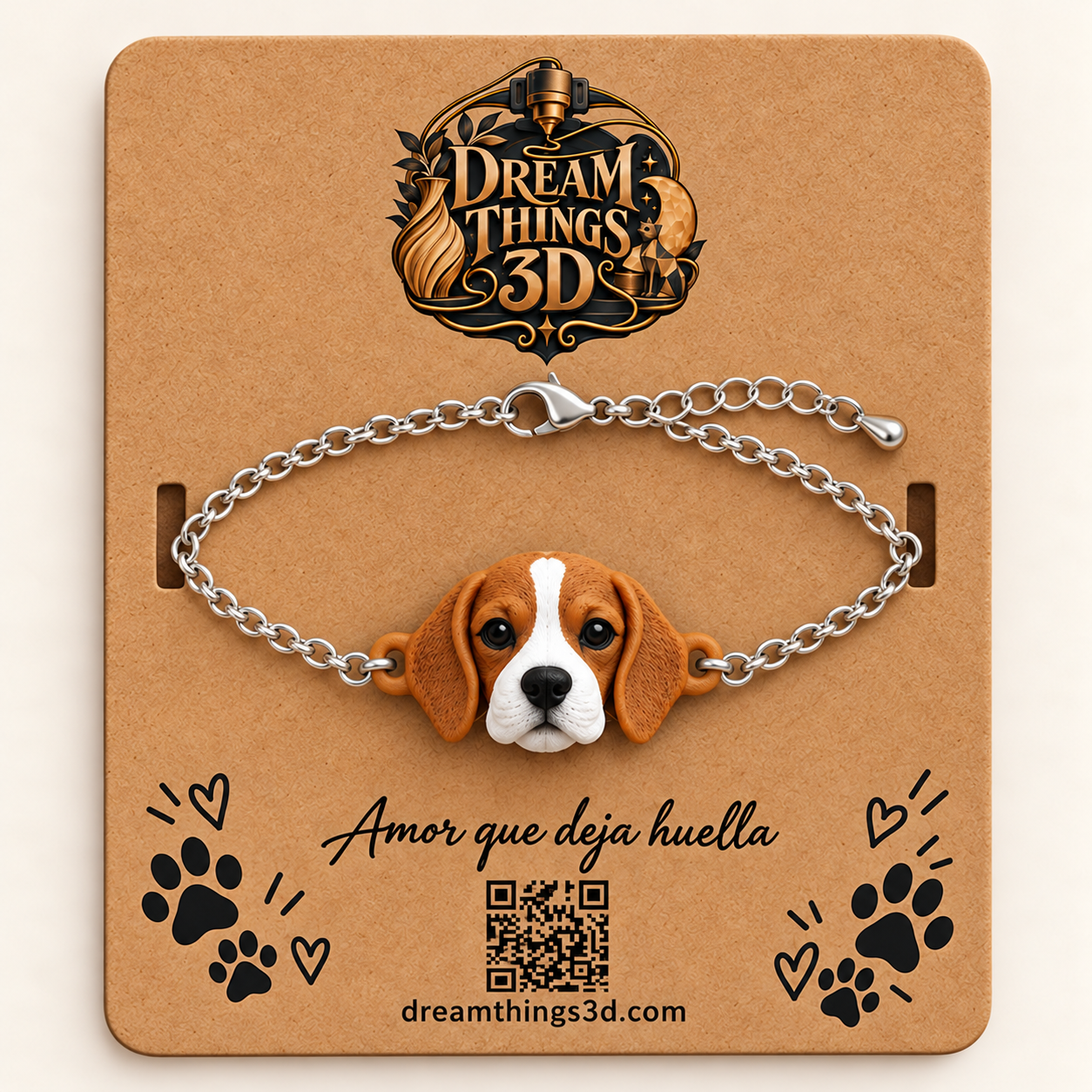 Pulsera Beagle 3D con cadena
