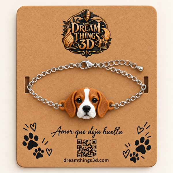 Pulsera Beagle 3D con cadena