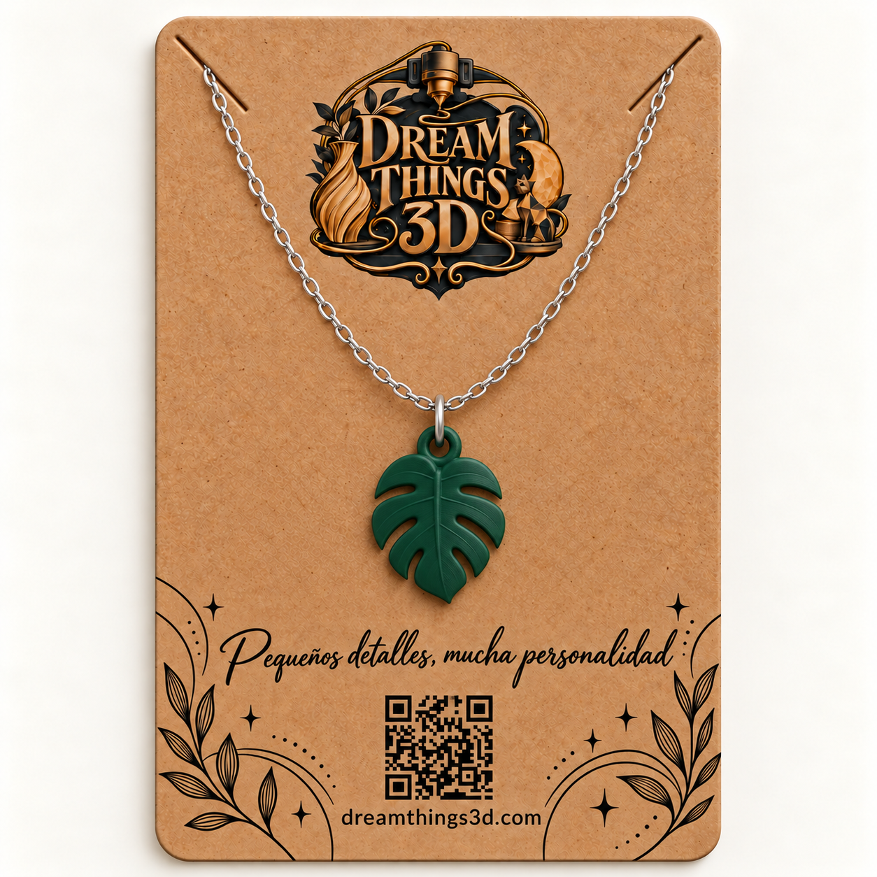 Colgante Hoja tropical 3D con cadena