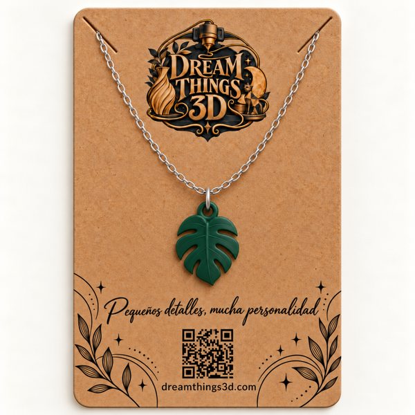 Colgante Hoja tropical 3D con cadena