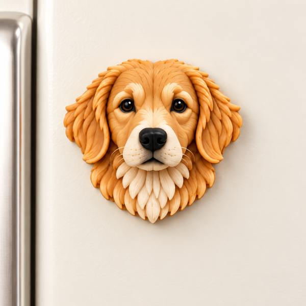 Imán Golden retriever 3D – Nombre opcional