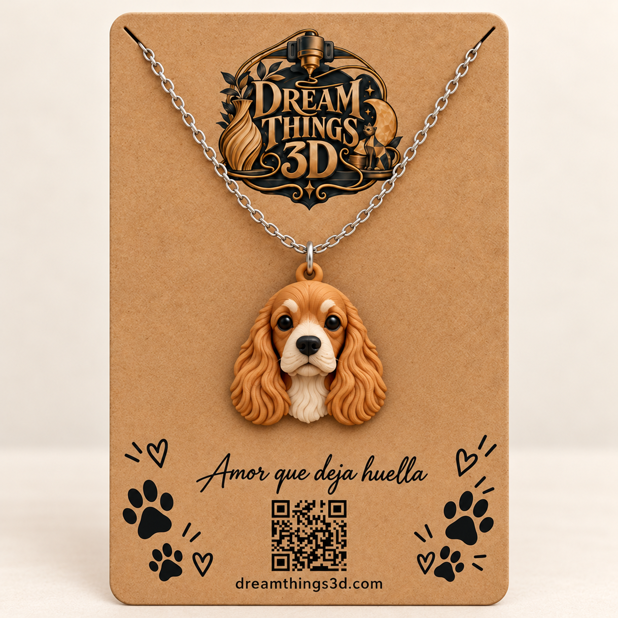 Colgante Cocker spaniel 3D con cadena