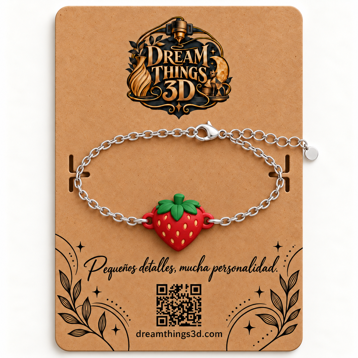 Pulsera Fresa dulce 3D con cadena