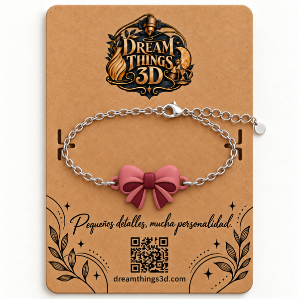 Pulsera Lazo elegante 3D con cadena
