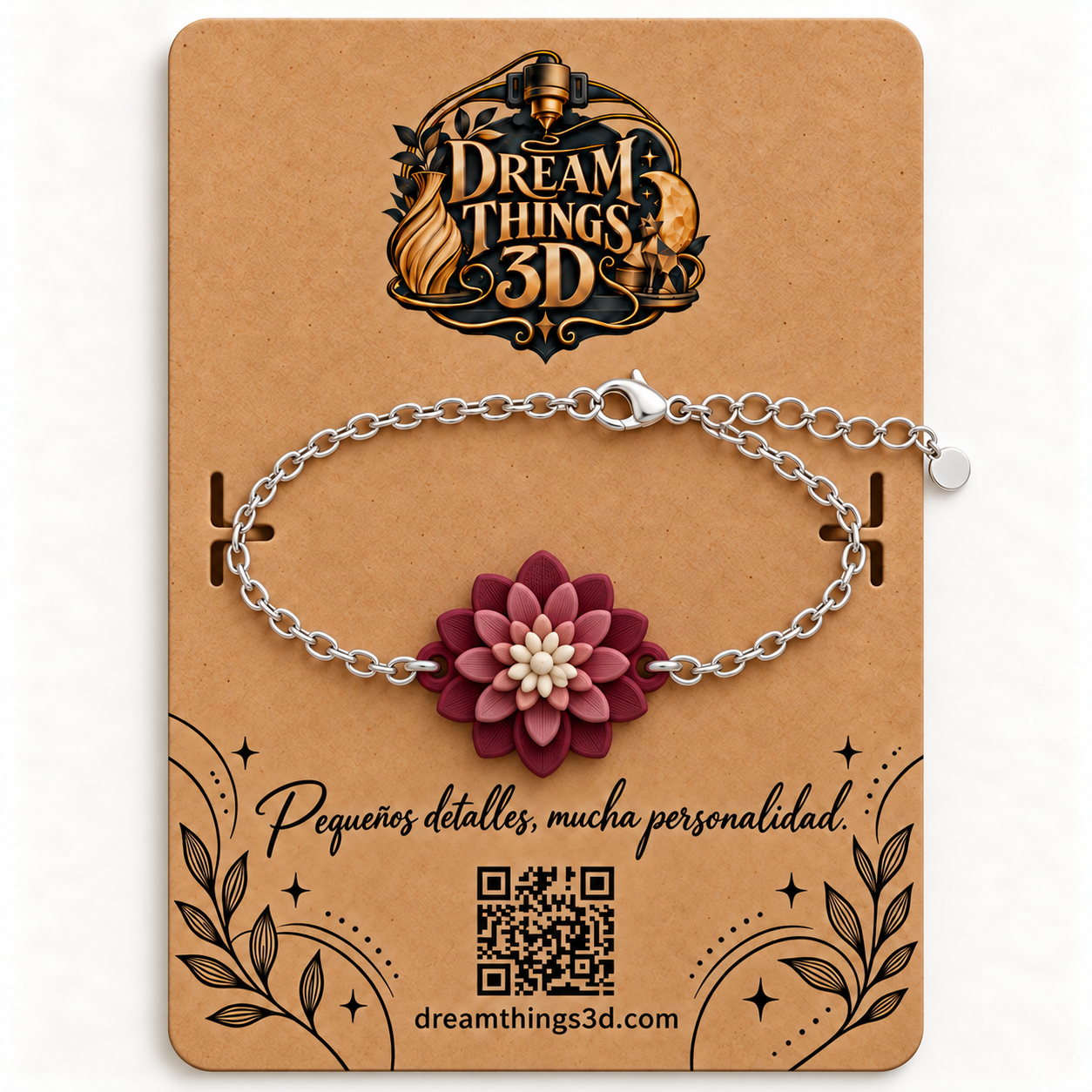 Pulsera Dalia granate 3D con cadena