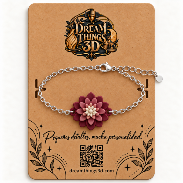 Pulsera Dalia granate 3D con cadena