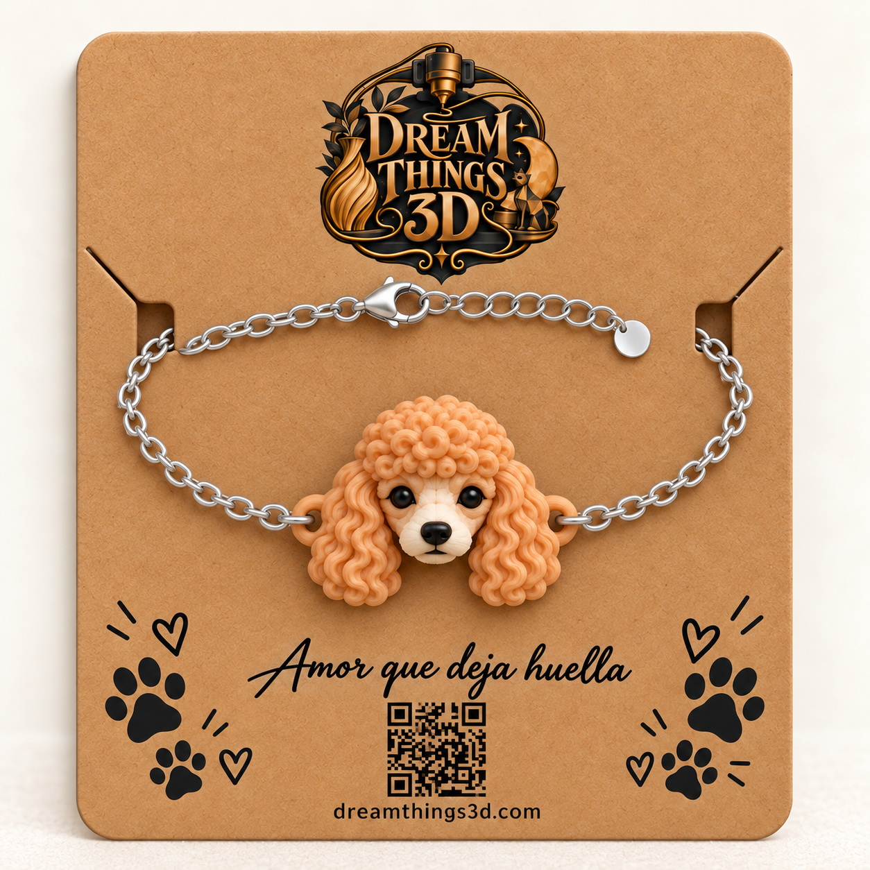 Pulsera Caniche toy 3D con cadena