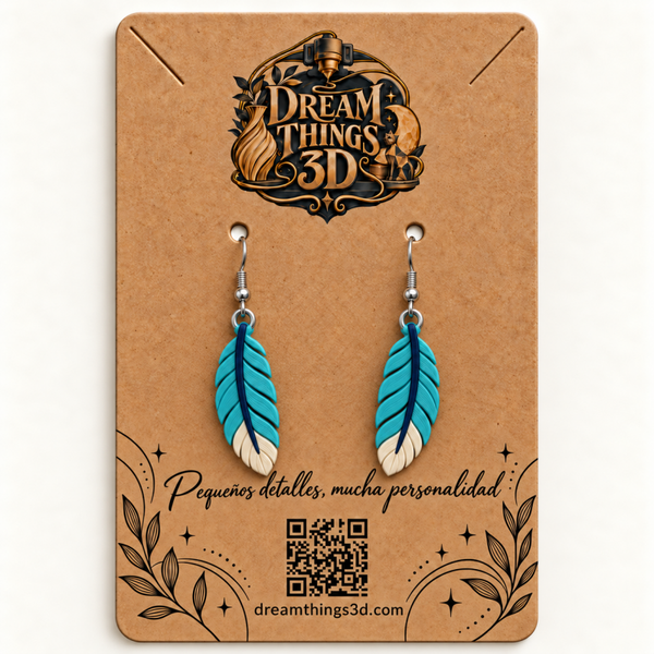 Pendientes Pluma turquesa 3D – Pareja