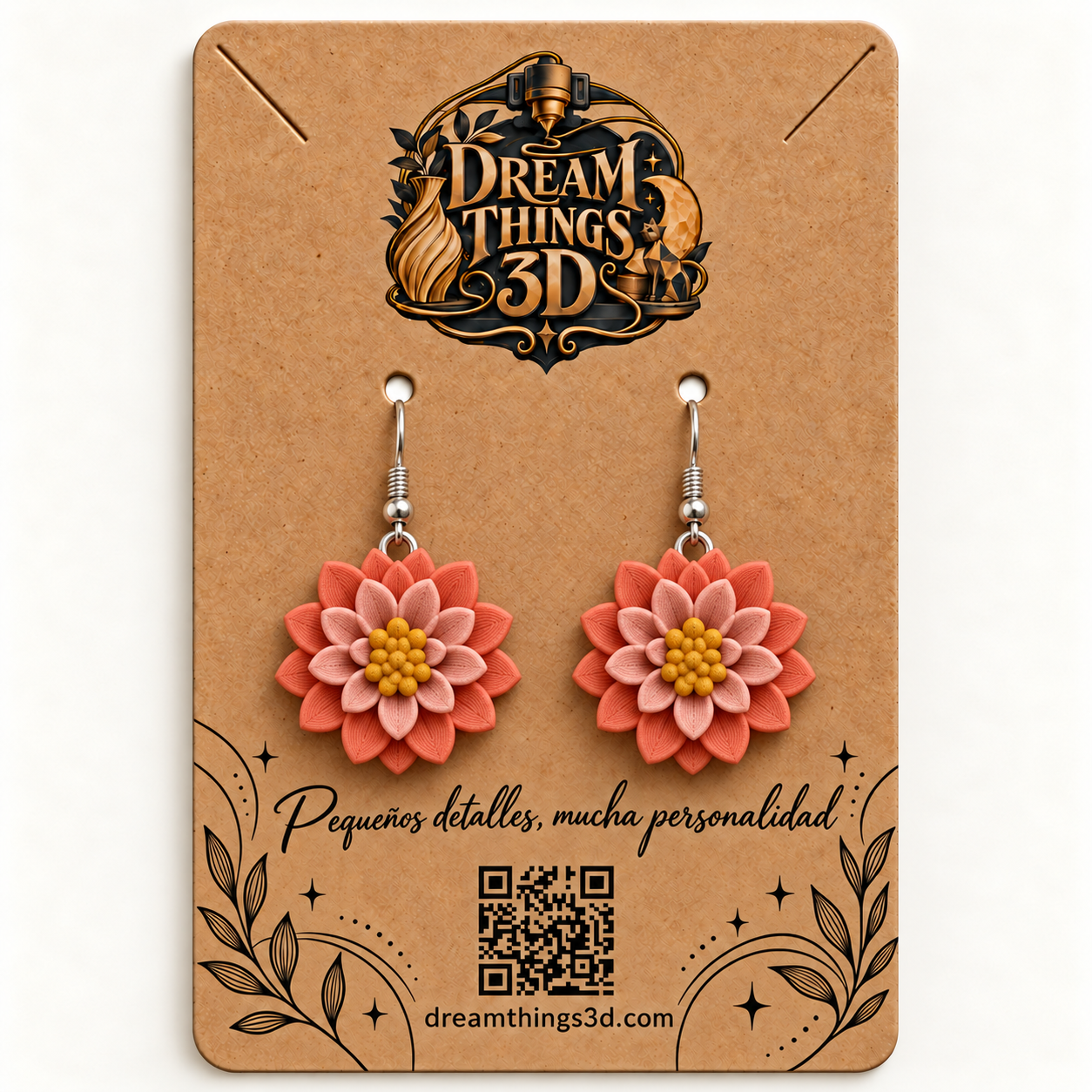 Pendientes Dalia coral 3D – Pareja