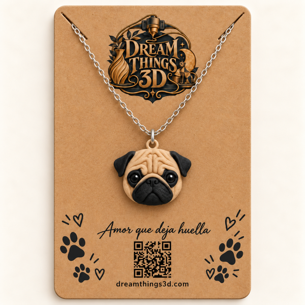 Colgante Pug 3D con cadena