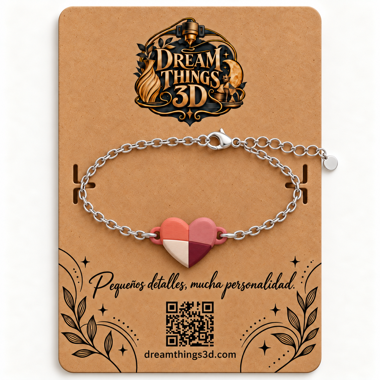 Pulsera Corazón mosaico 3D con cadena