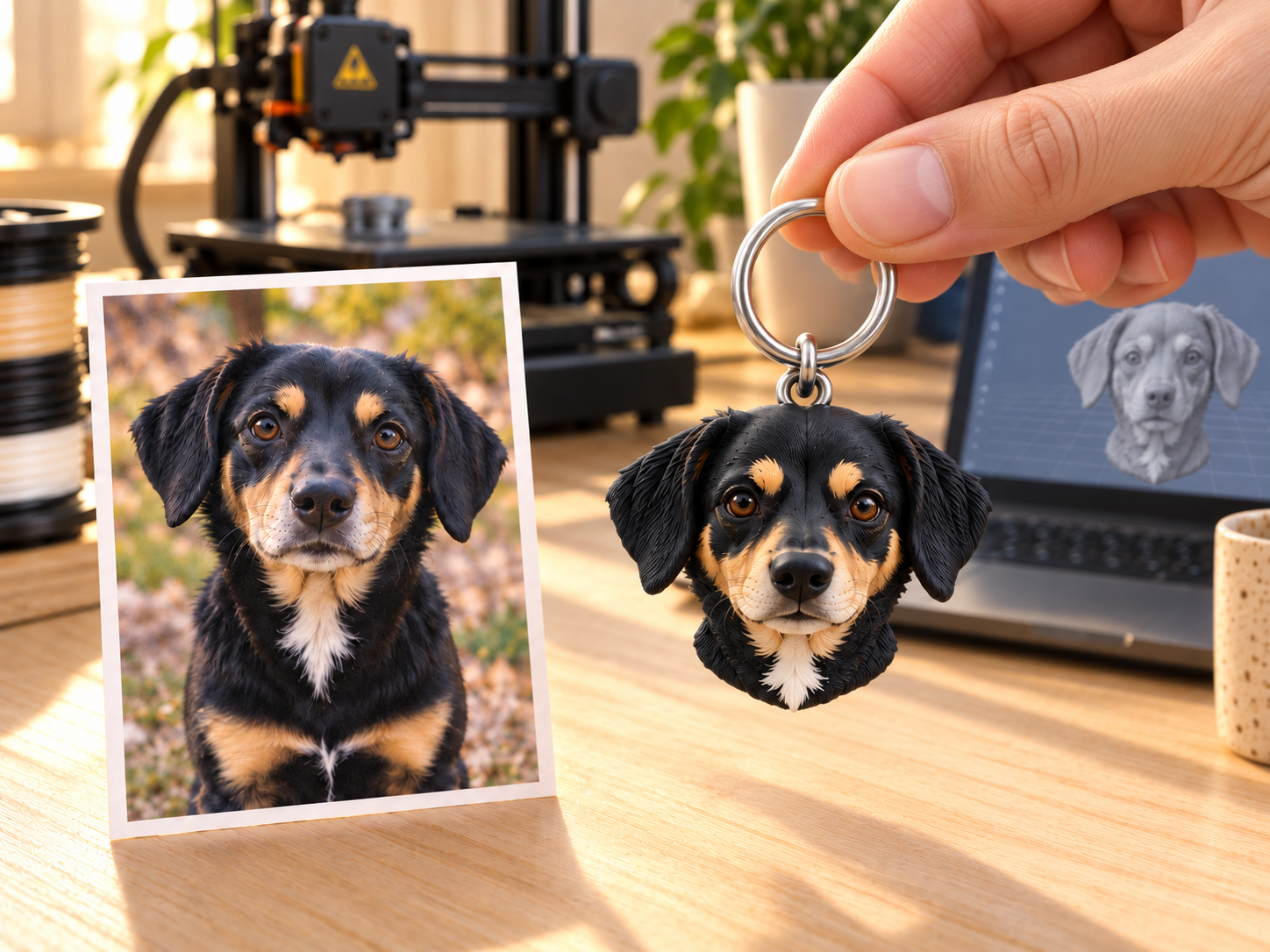 Ejemplo de llavero personalizado a partir de la foto de una mascota, sin tarjeta