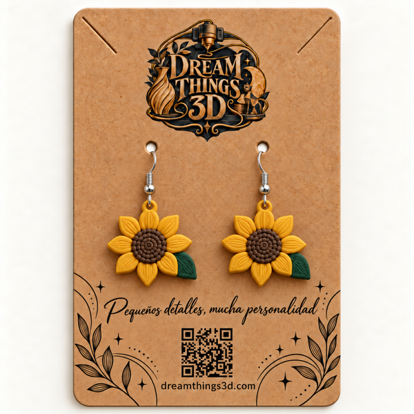 Pendientes Girasol cálido 3D – Pareja