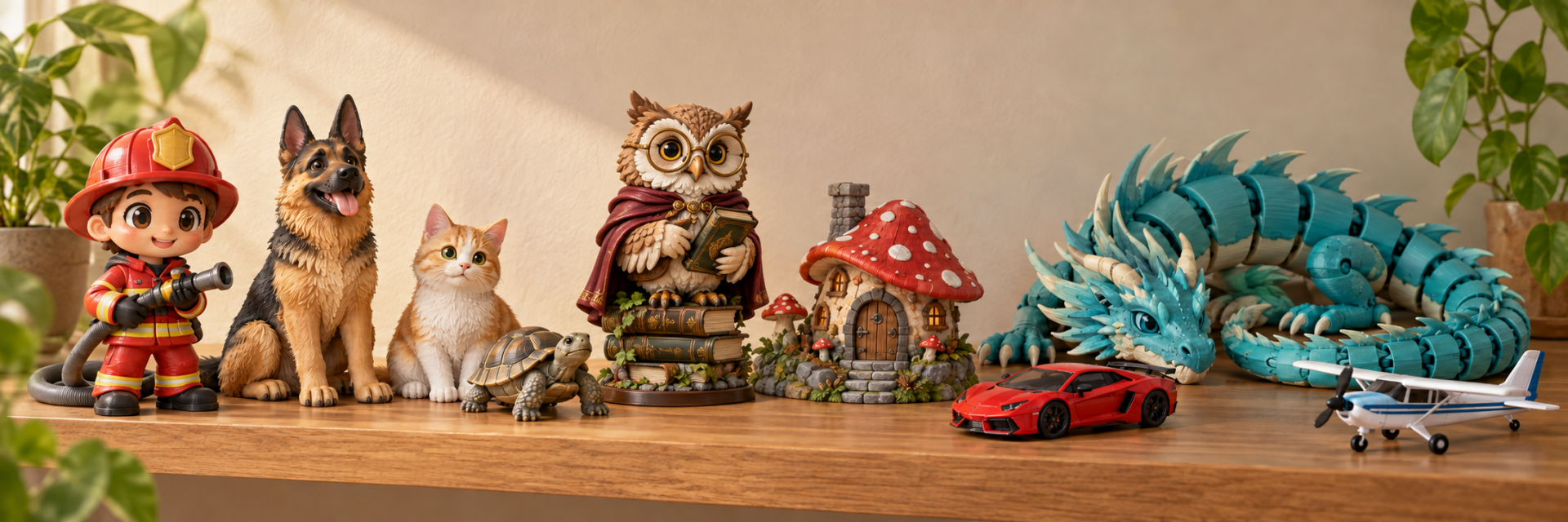 Figuras de profesiones, animales, fantasía, dragones y vehículos en impresión 3D