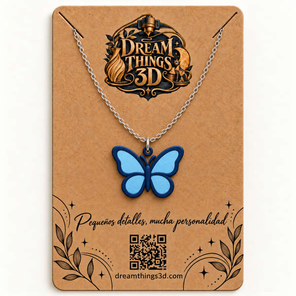 Colgante Mariposa azul 3D con cadena