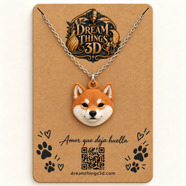 Colgante Shiba inu 3D con cadena