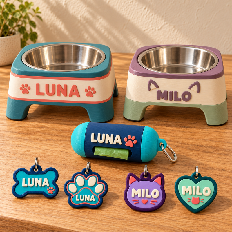 Chapitas y alzadores personalizados para perros y gatos