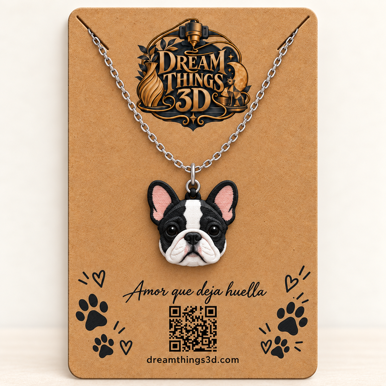 Colgante Bulldog francés 3D con cadena