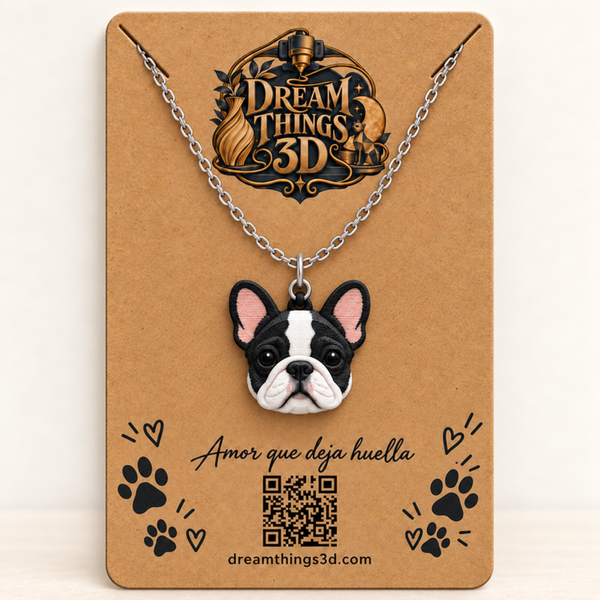Colgante Bulldog francés 3D con cadena