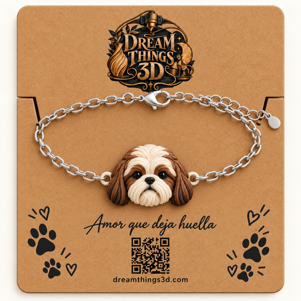 Pulsera Shih Tzu 3D con cadena