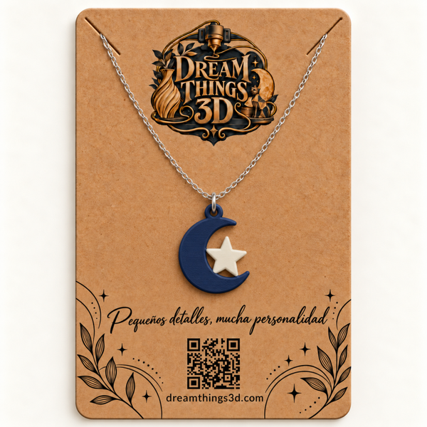 Colgante Luna con estrella 3D con cadena