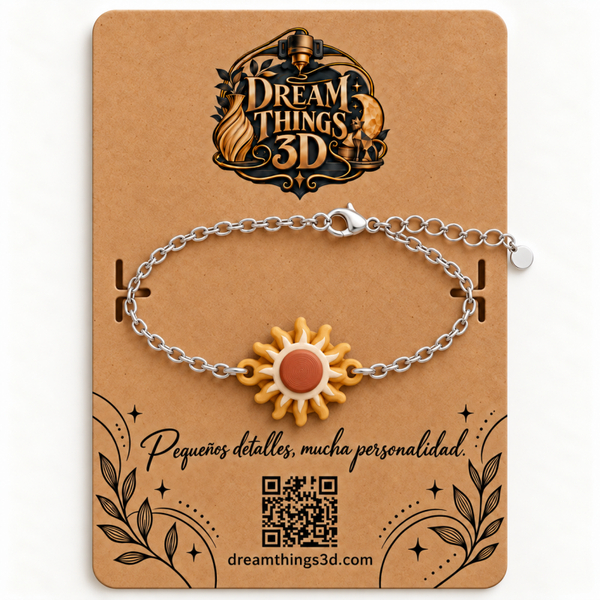 Pulsera Sol mediterráneo 3D con cadena