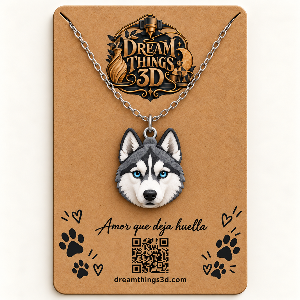 Colgante Husky 3D con cadena