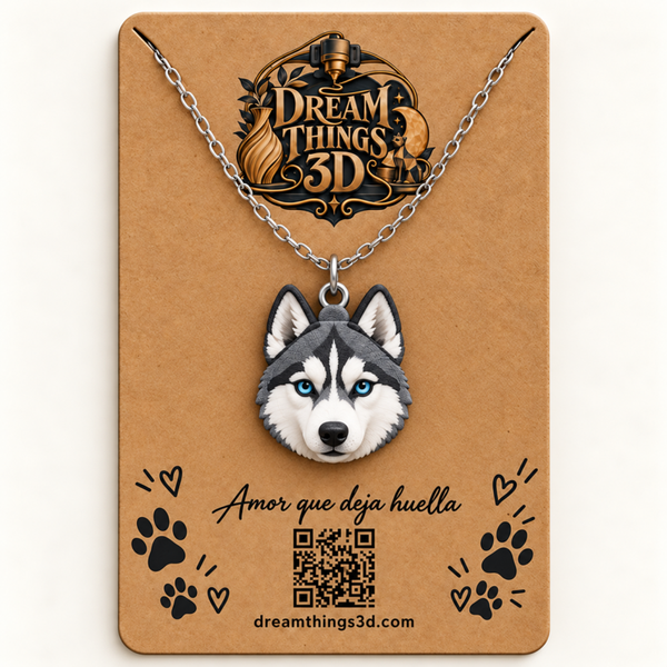 Colgante Husky 3D con cadena