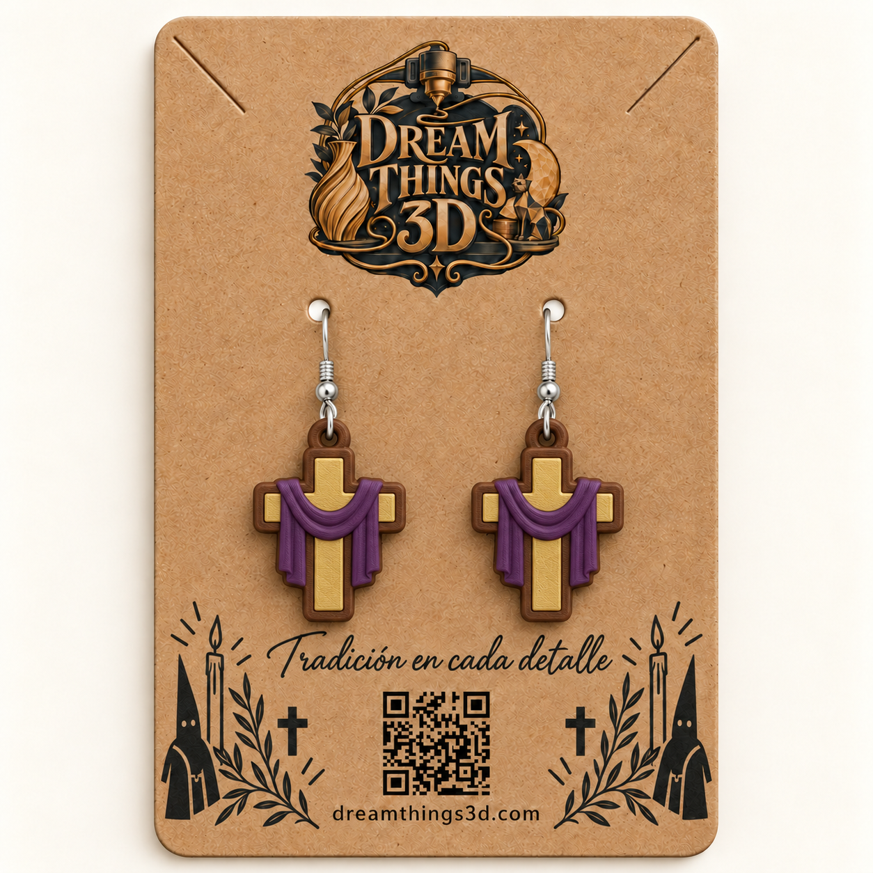 Pendientes Cruz de Pasión 3D – Pareja