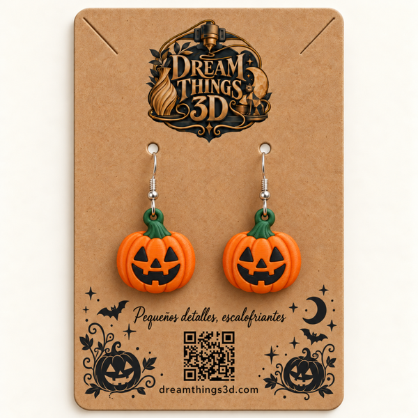 Pendientes Calabaza sonriente 3D – Pareja